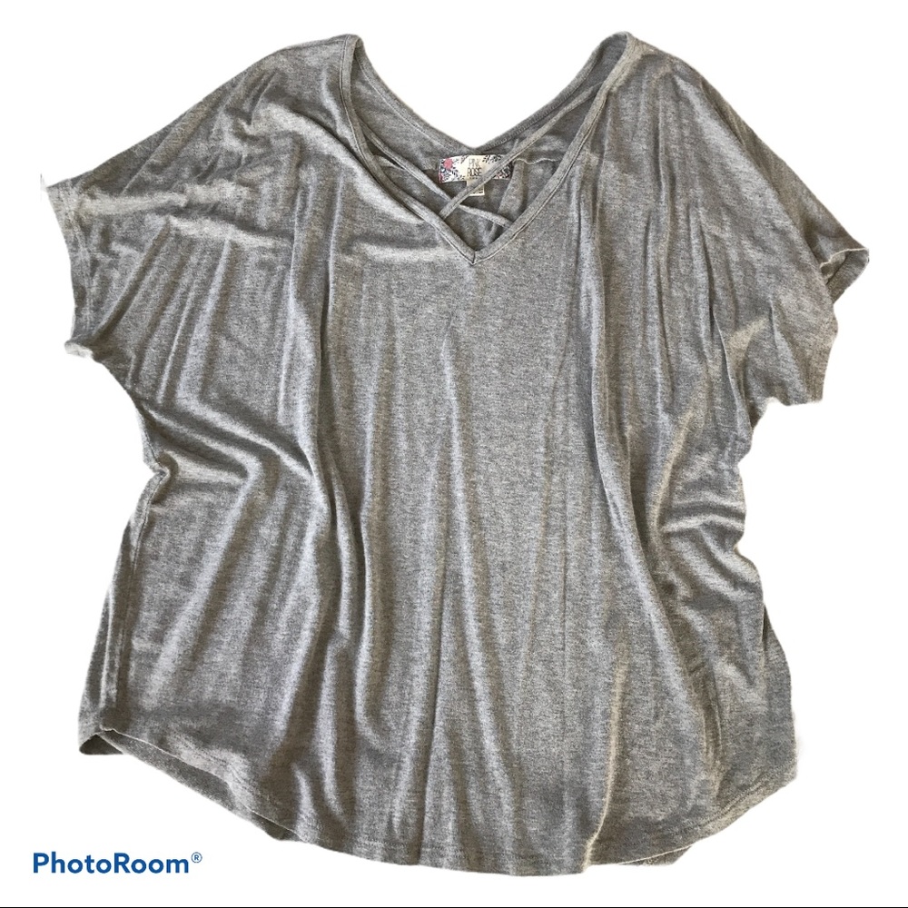 Gray Pink Rose Slouchy Short Sleeve Top L